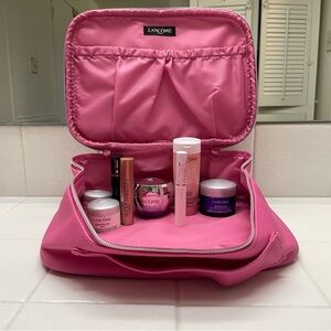 Lancôme Pink Travel Cosmetic Bag with Skincare & Lip Products